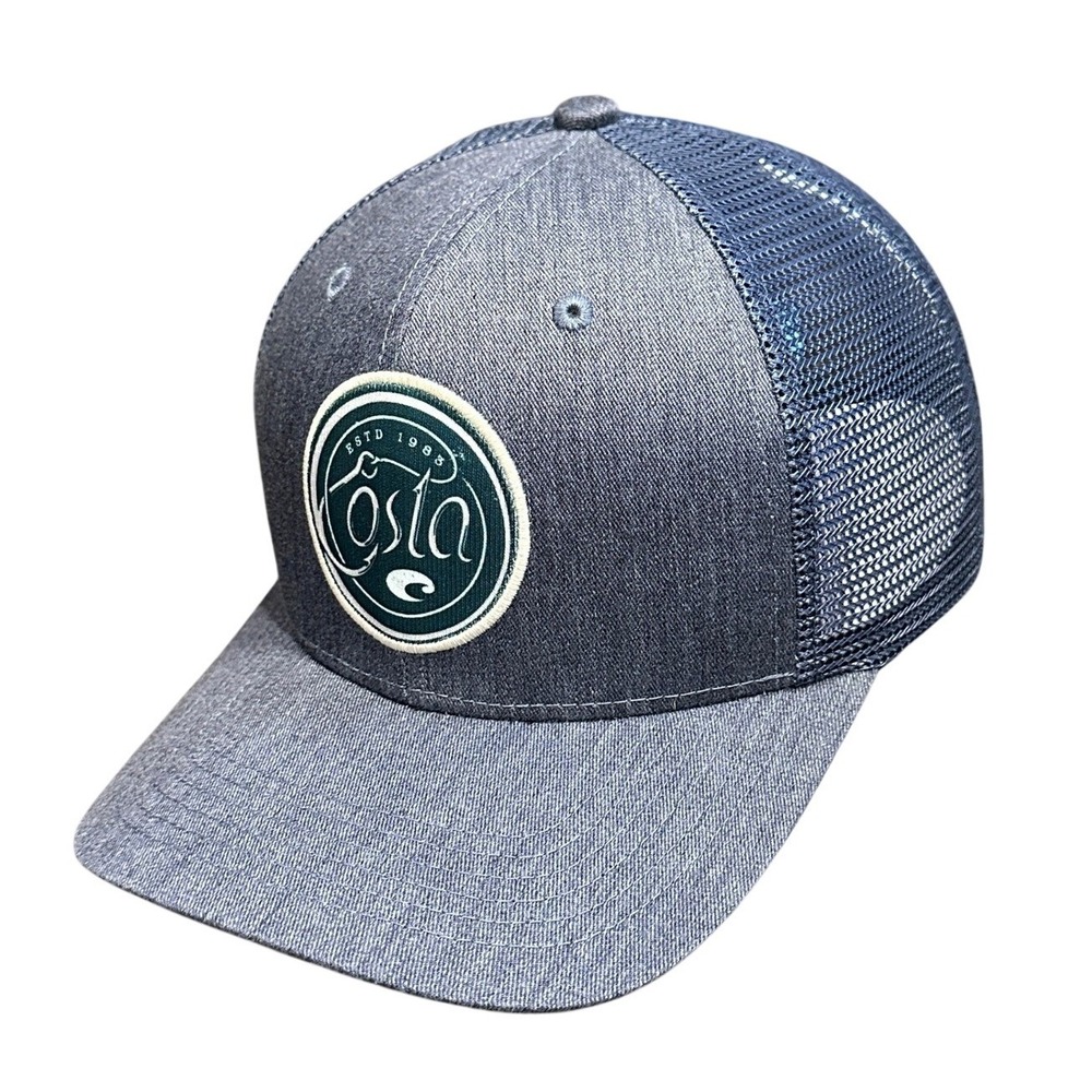 Costa Del Mar Mens Circle C Hook Trucker Hat Cap Blue Snapback New